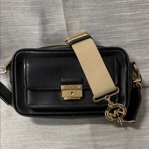 Michael Kors Black Crossbody Bag with Cream Adjustable Strap
